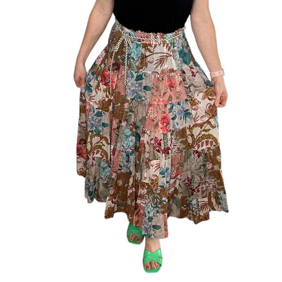 ZIMMERMANN Cassia Patchwork Quilted Midi Skirt Women's Size 3 US Large Boho Chic - Picture 1 of 13